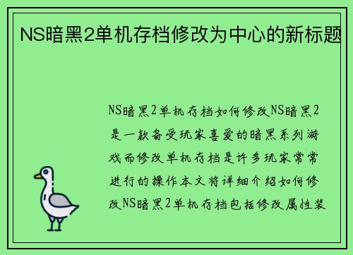 NS暗黑2单机存档修改为中心的新标题